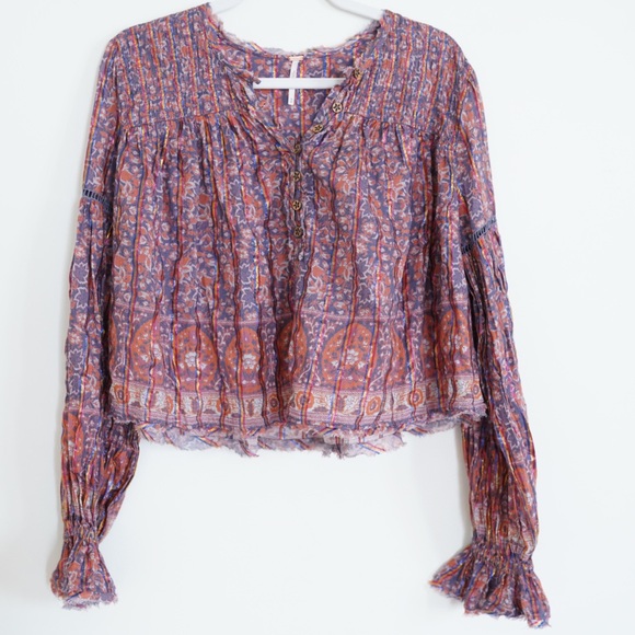 Free People Tops - ⚡️ FREE PEOPLE BOHO LONG SLEEVE CROPPED BLOUSE
